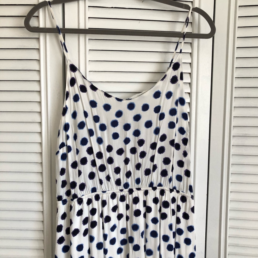 Hi-low navy polka dot dress